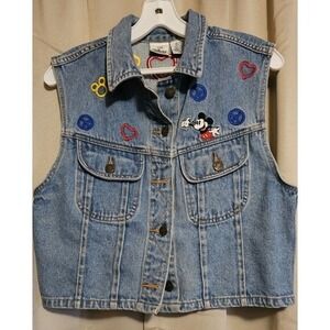 Disney's Vintage 90's Cropped Denim Vest Peace Love & Mickey Mouse Jrs Size Med
